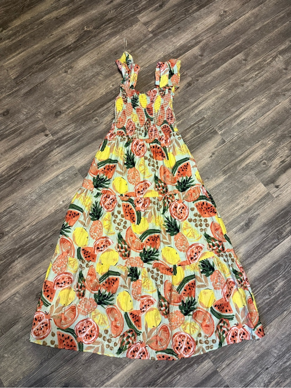 Summer Fruit-Print Maxi Dress - Yellow & Coral